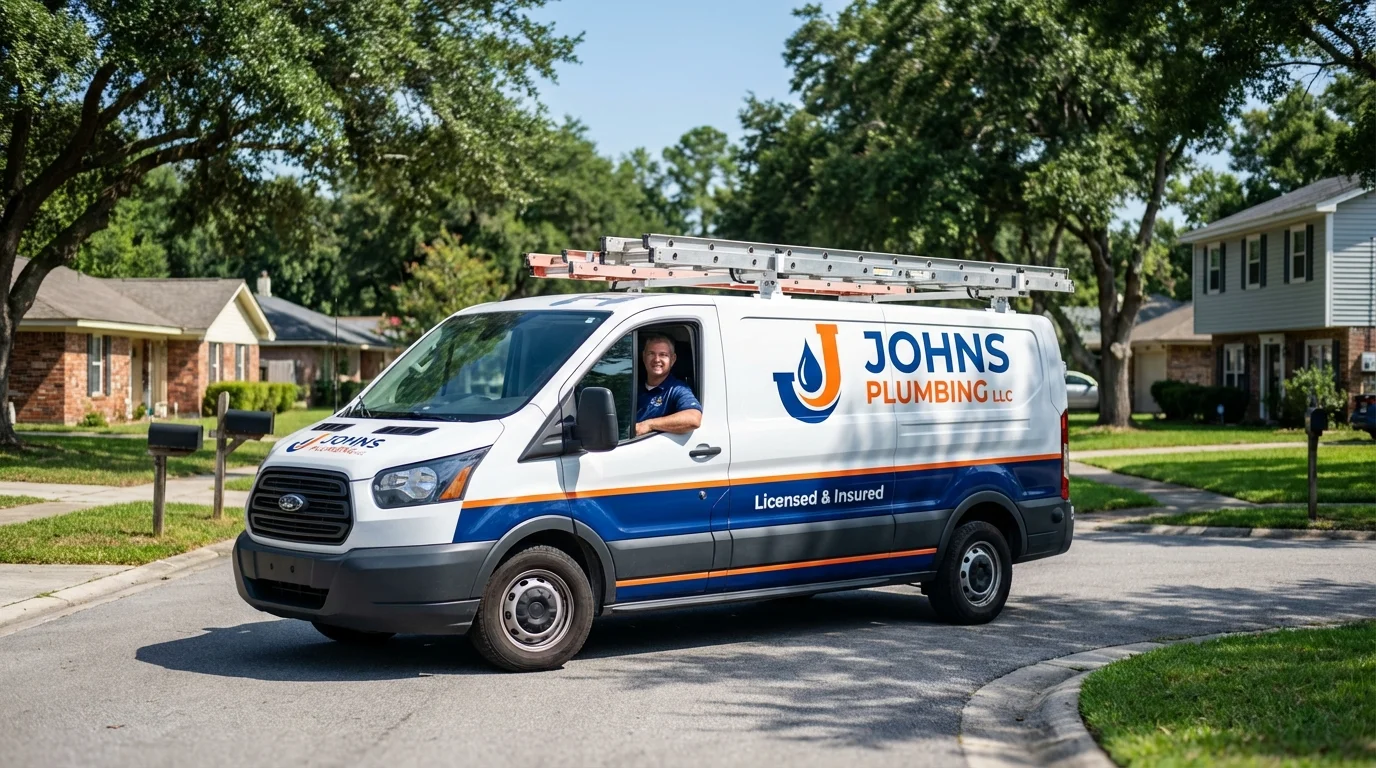 Johns Plumbing LLC service van in Lawrenceville, IL