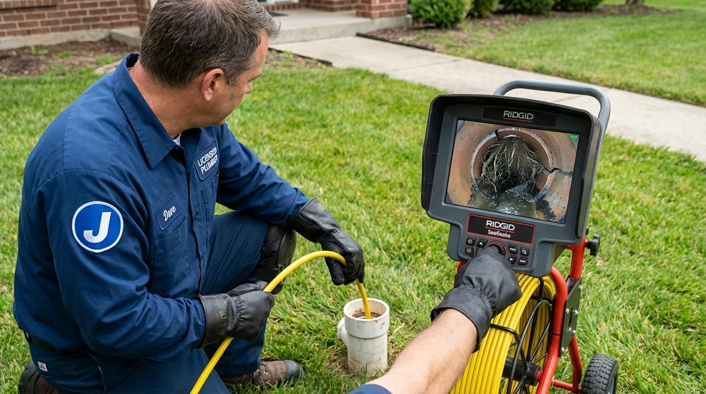Sewer camera inspection being performed by Johns Plumbing LLC in Lawrenceville
